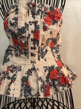 Free People Cream Floral Corset Top with Red Roses